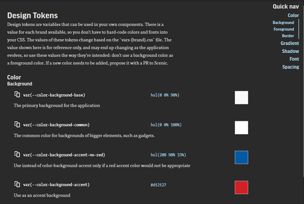 The values of the design tokens are set to some pre-specified values for Brand 1.